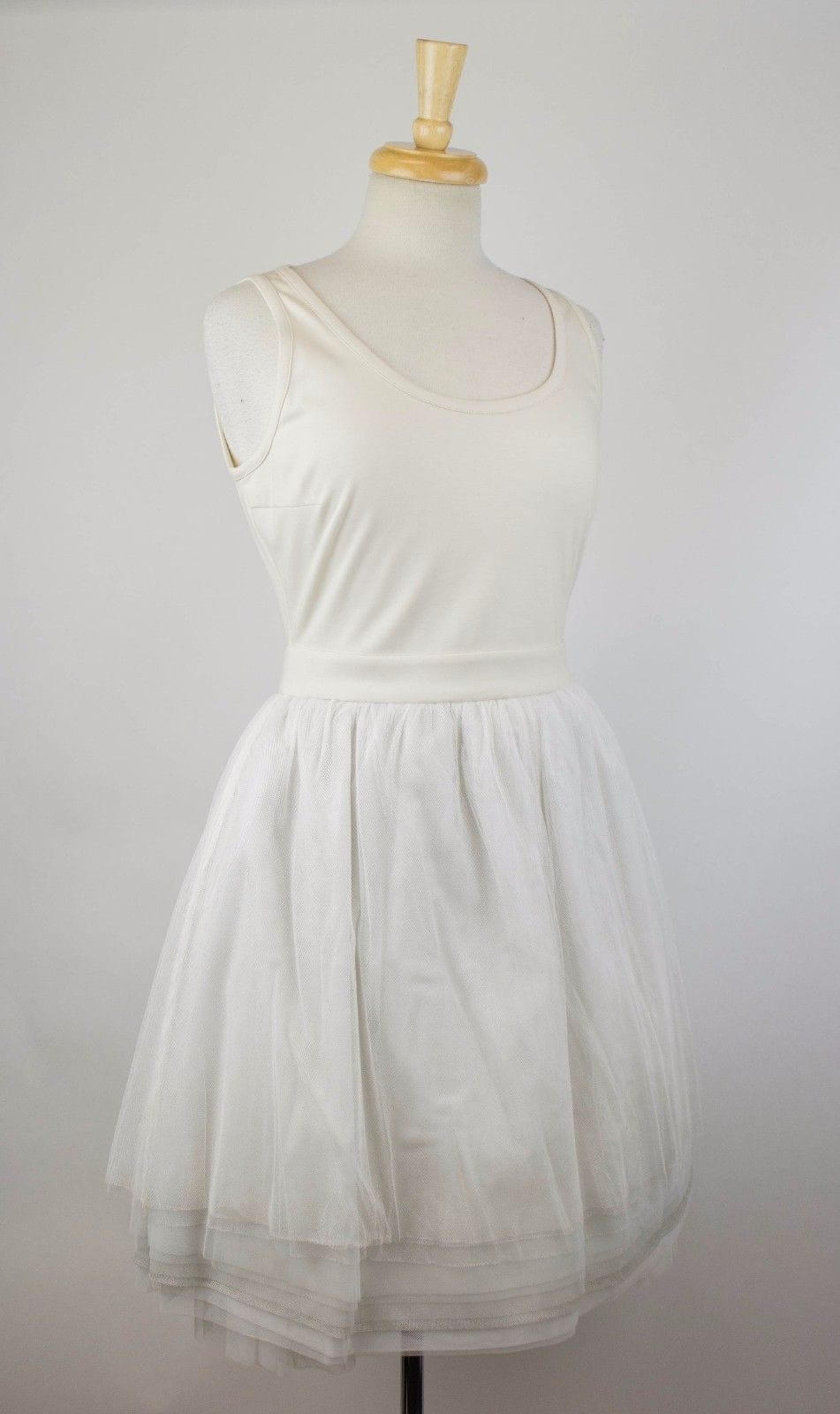Cotton Blend Tulle Skirt Dress - Ivory