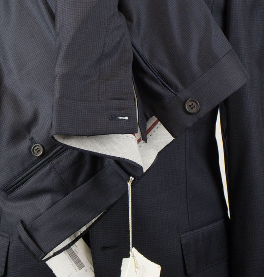 Wool Micro-Check 3/2 Button Suit - Blue