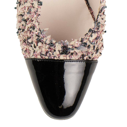 Tweed Cap Toe Slingback Pumps - Pink
