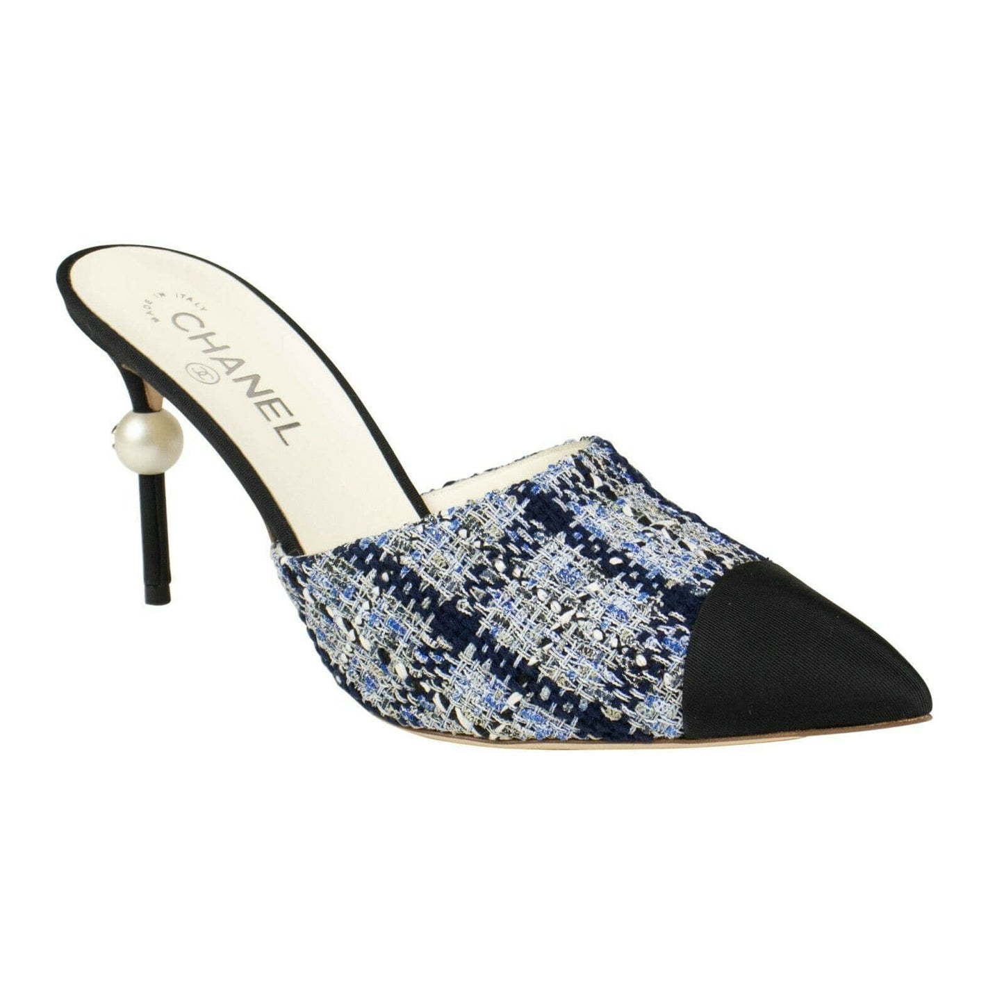 Blue Tweed And Grosgrain Cap Toe Pumps - Blue