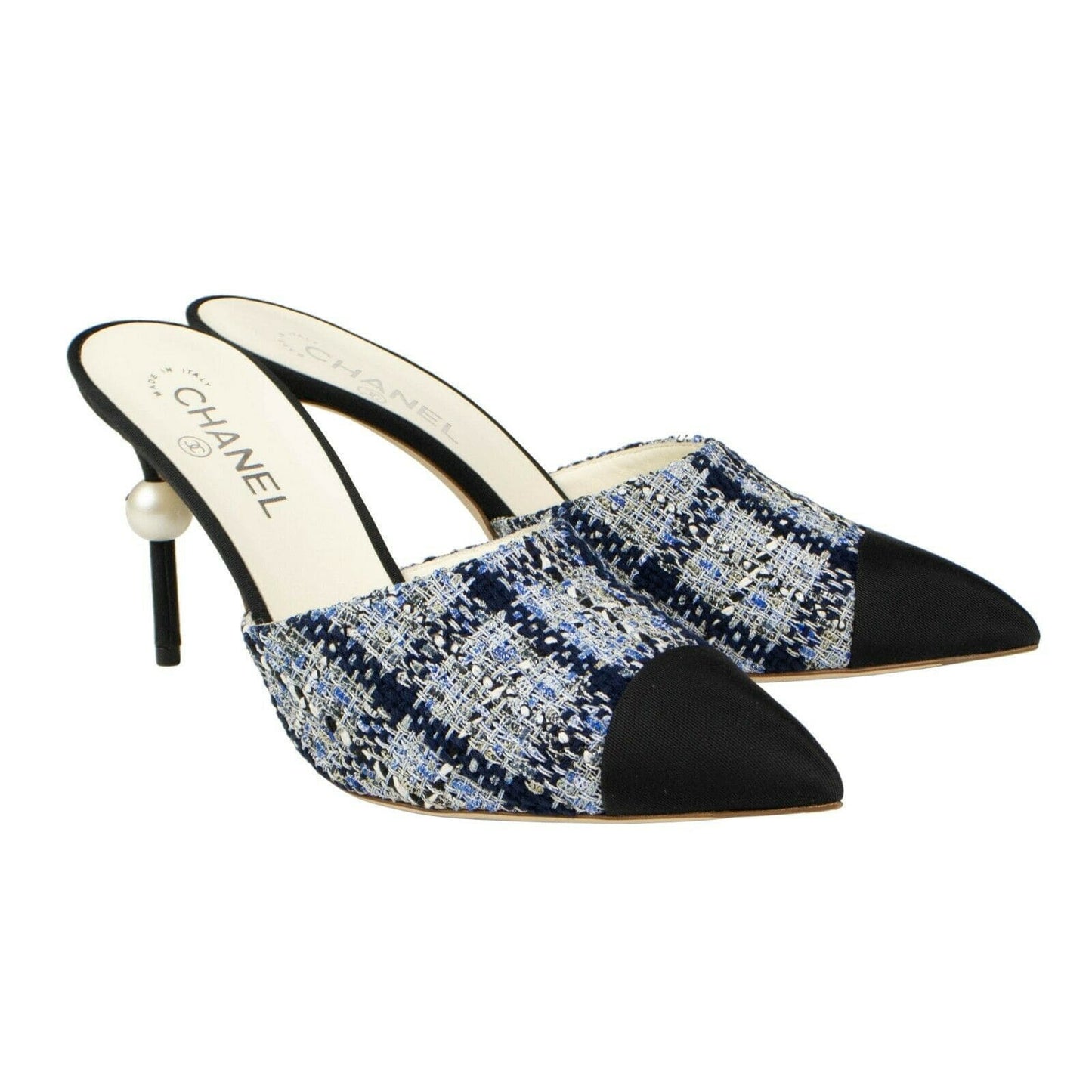 Blue Tweed And Grosgrain Cap Toe Pumps - Blue