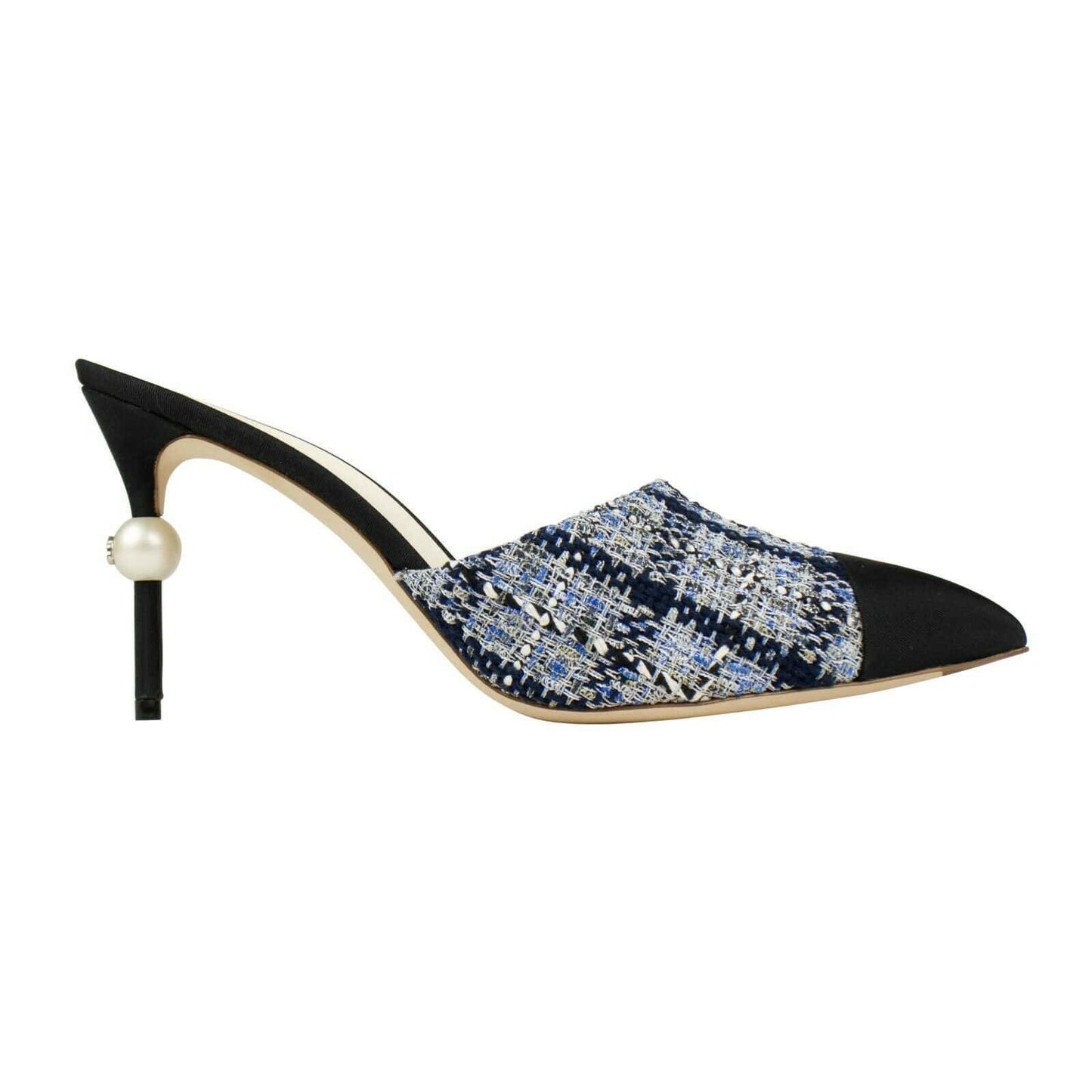 Blue Tweed And Grosgrain Cap Toe Pumps - Blue