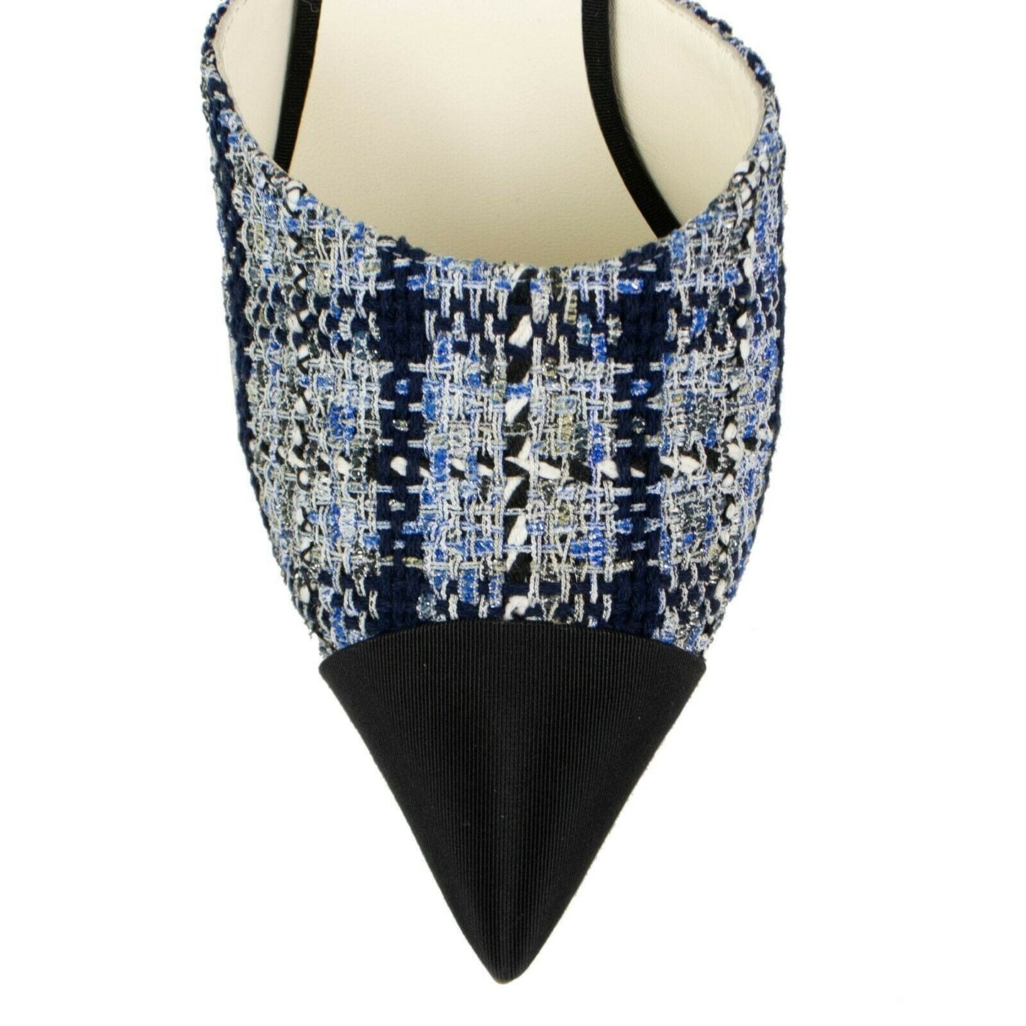 Blue Tweed And Grosgrain Cap Toe Pumps - Blue