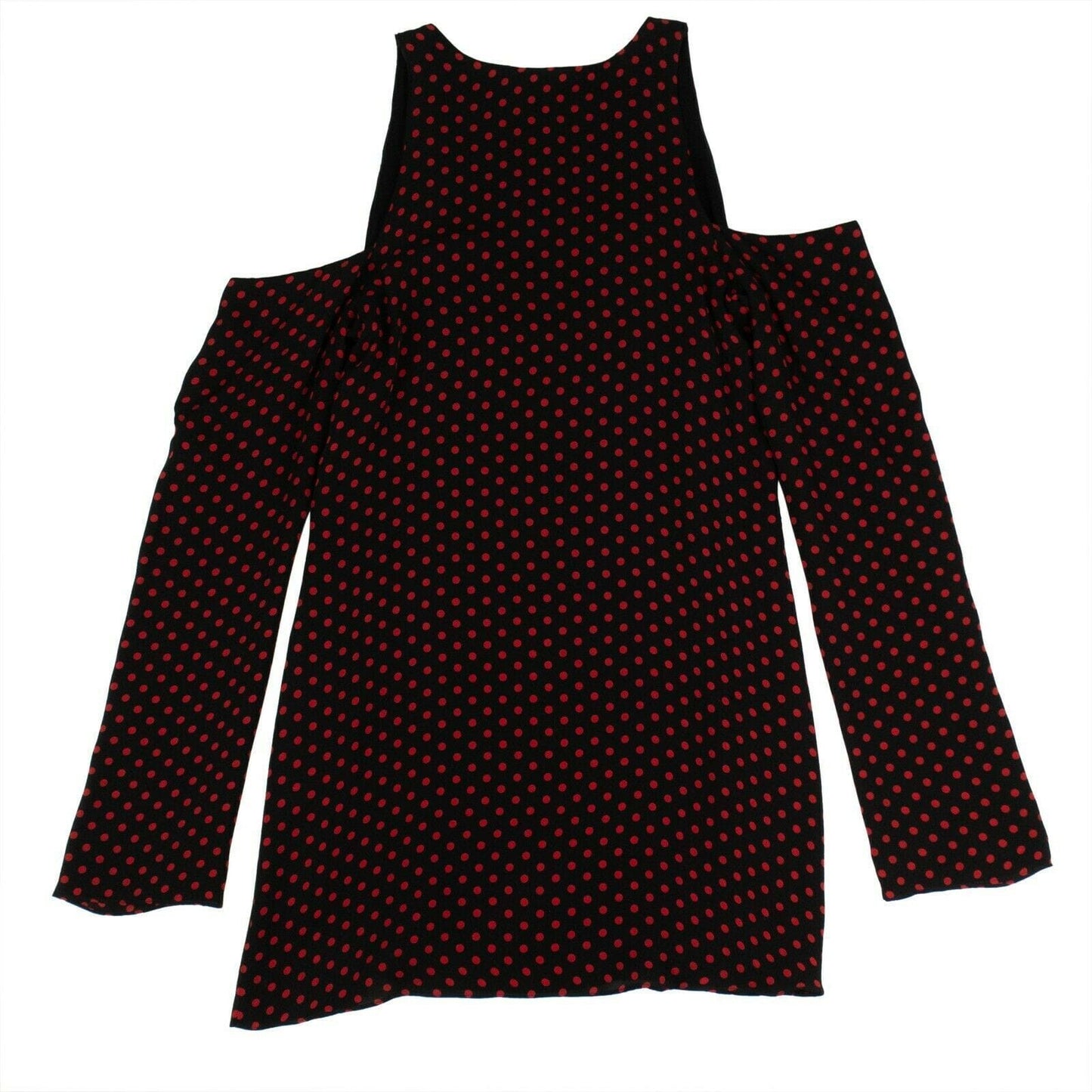 Polka Dot No Shoulder Long Sleeve Silk Dress - Black / Red