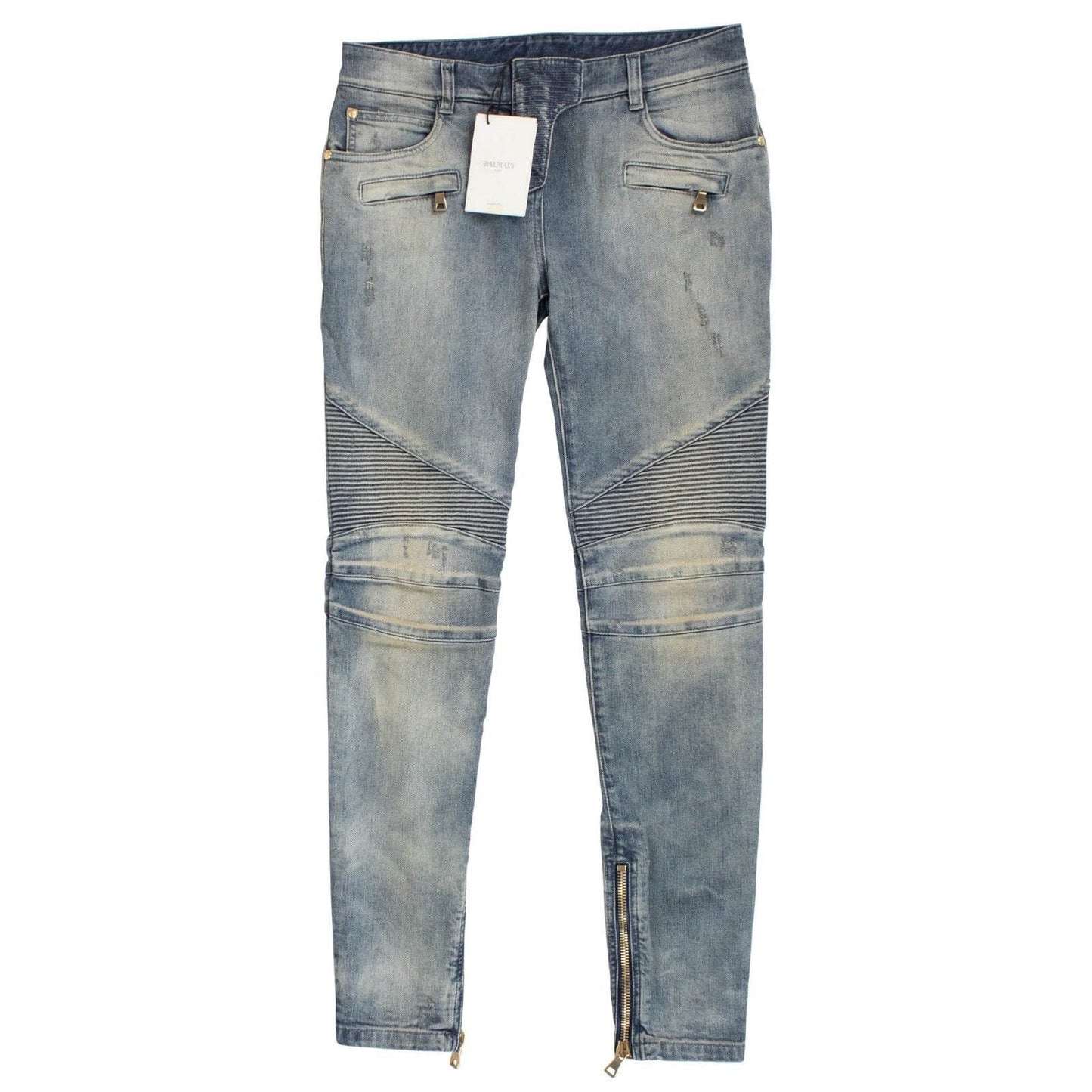 Vintage Distressed Moto Jeans - Blue