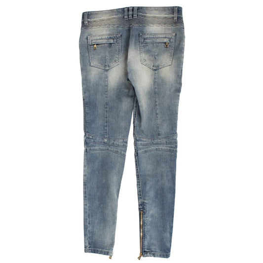 Vintage Distressed Moto Jeans - Blue