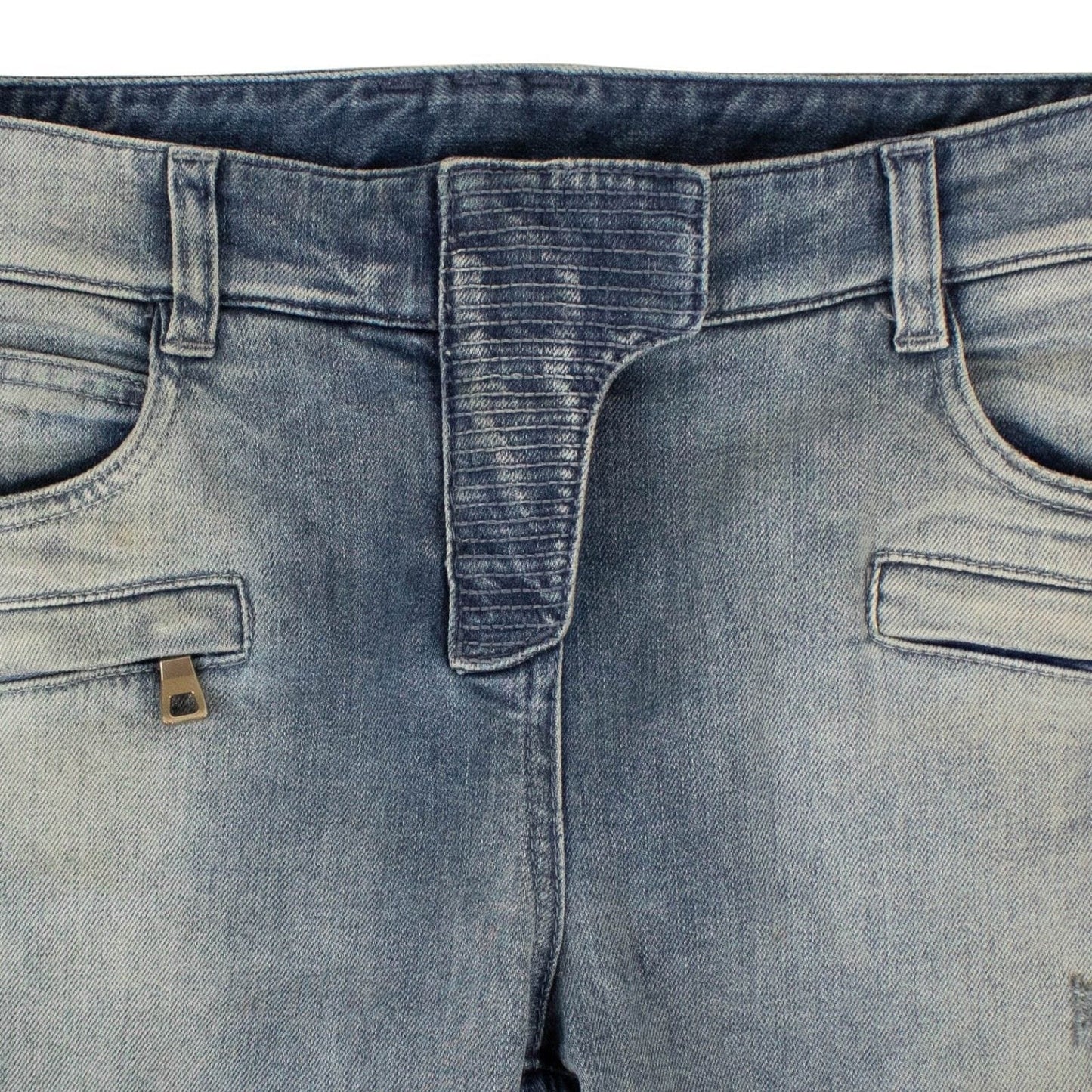 Vintage Distressed Moto Jeans - Blue