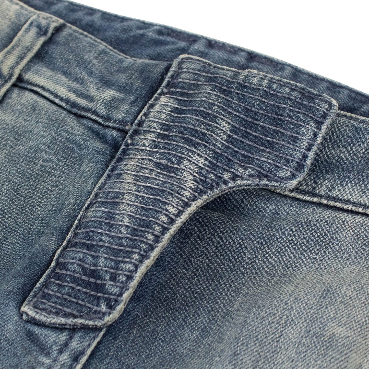 Vintage Distressed Moto Jeans - Blue