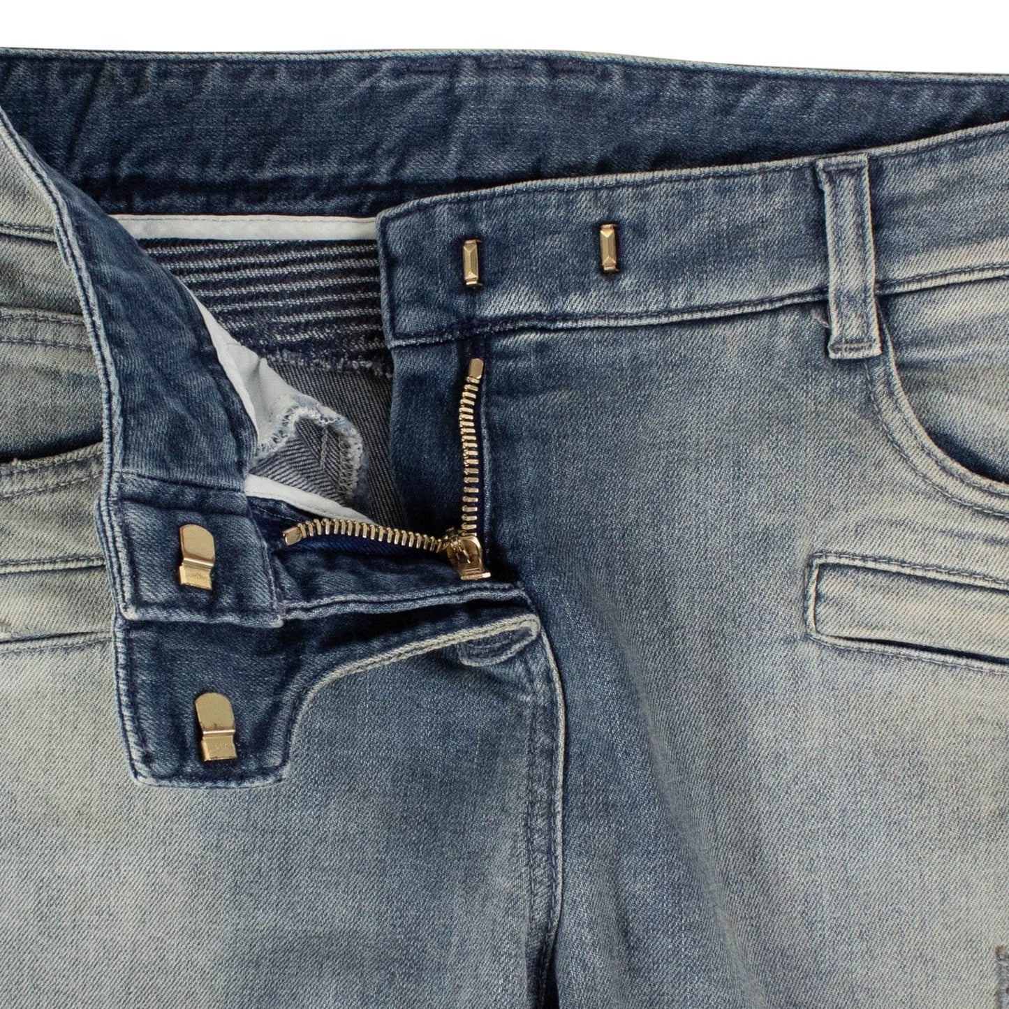 Vintage Distressed Moto Jeans - Blue