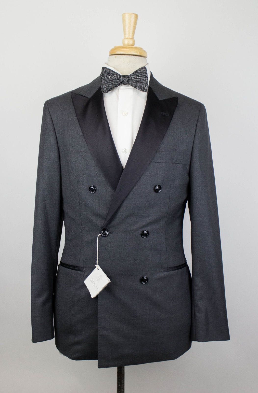 Wool & Silk Double Breasted Tuxedo Suit - Gray
