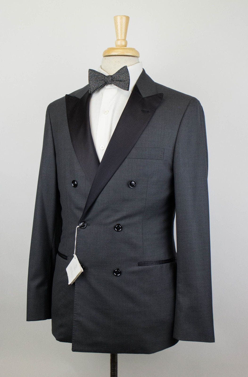 Wool & Silk Double Breasted Tuxedo Suit - Gray