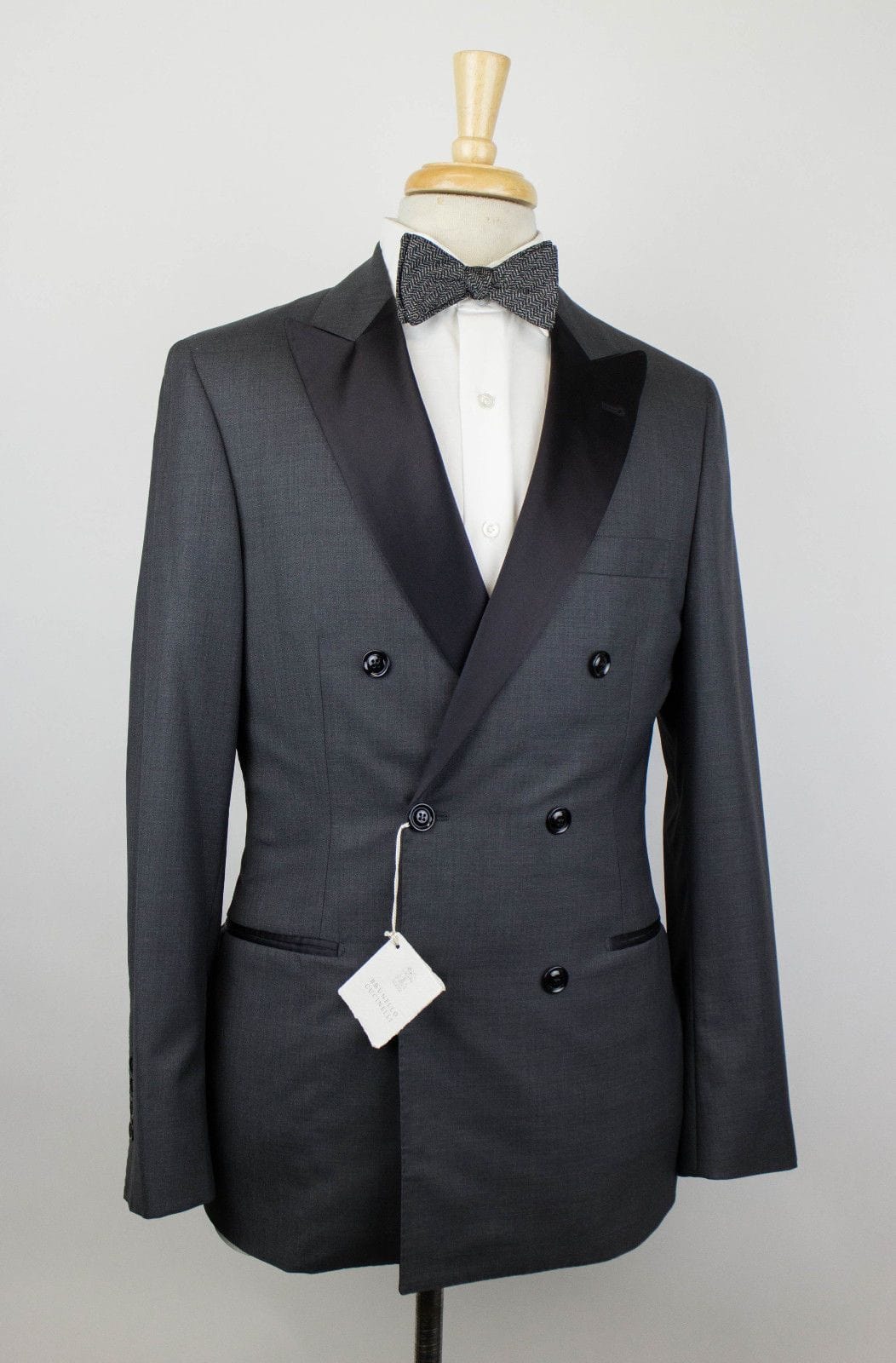 Wool & Silk Double Breasted Tuxedo Suit - Gray