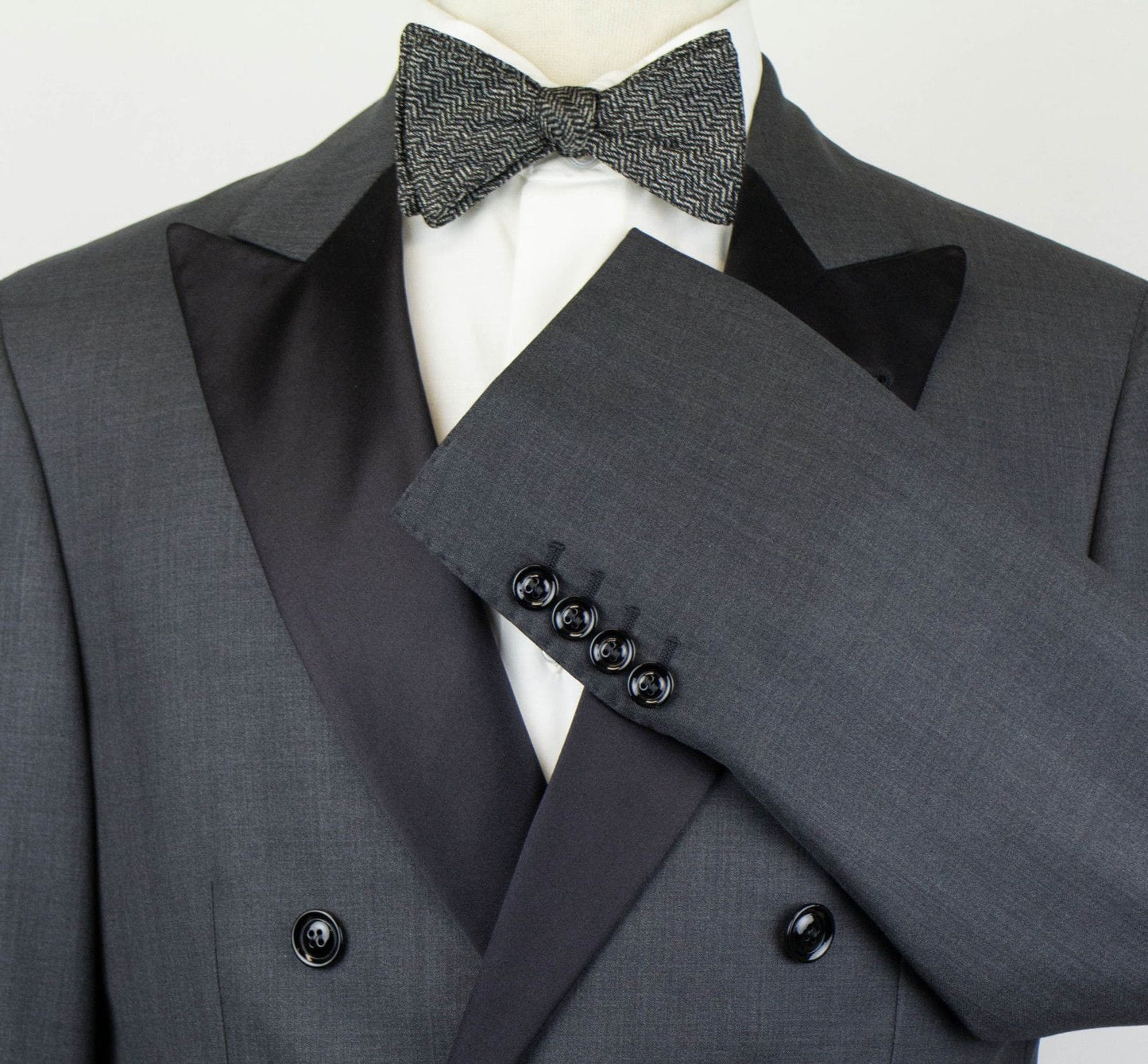 Wool & Silk Double Breasted Tuxedo Suit - Gray