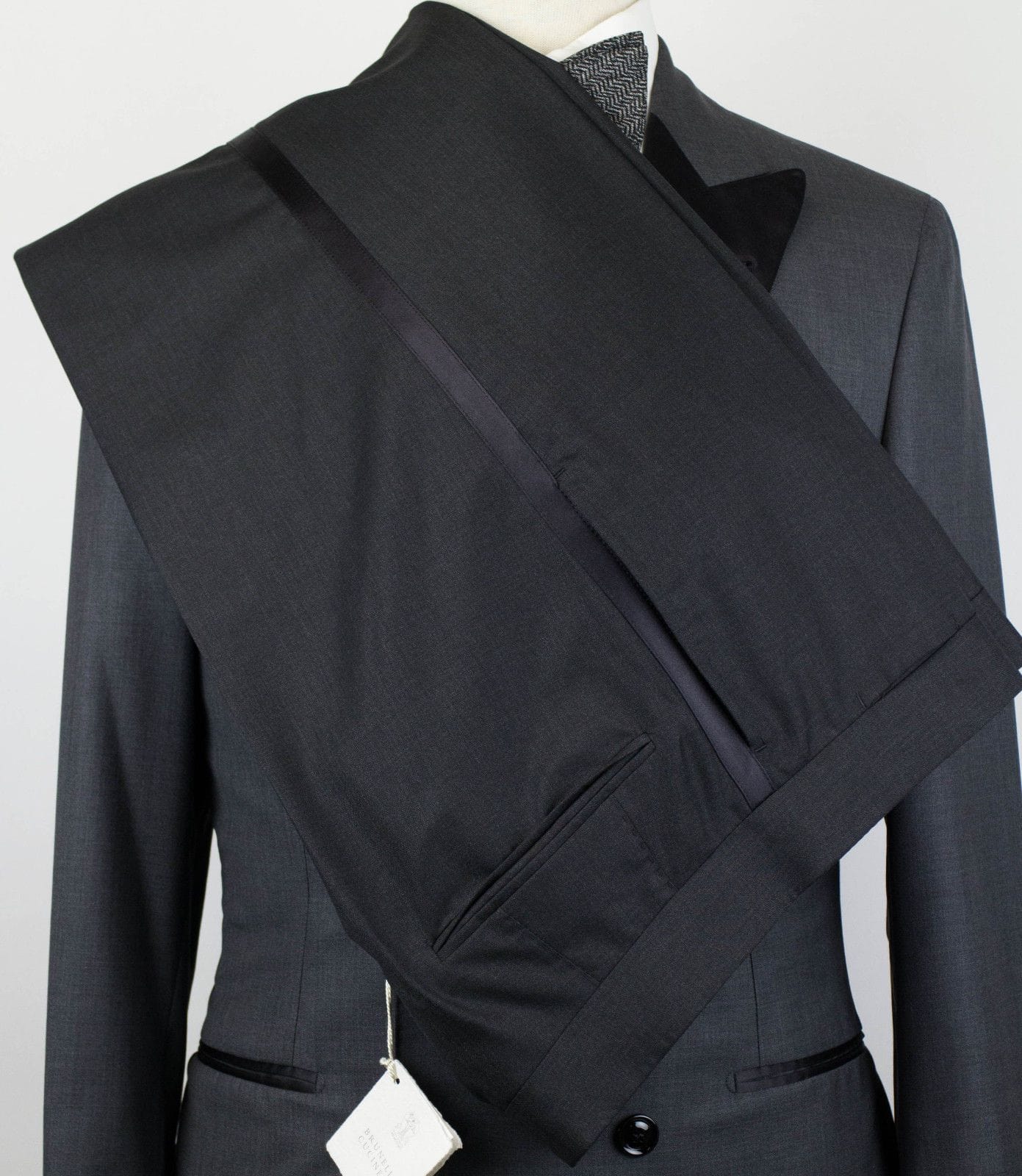 Wool & Silk Double Breasted Tuxedo Suit - Gray