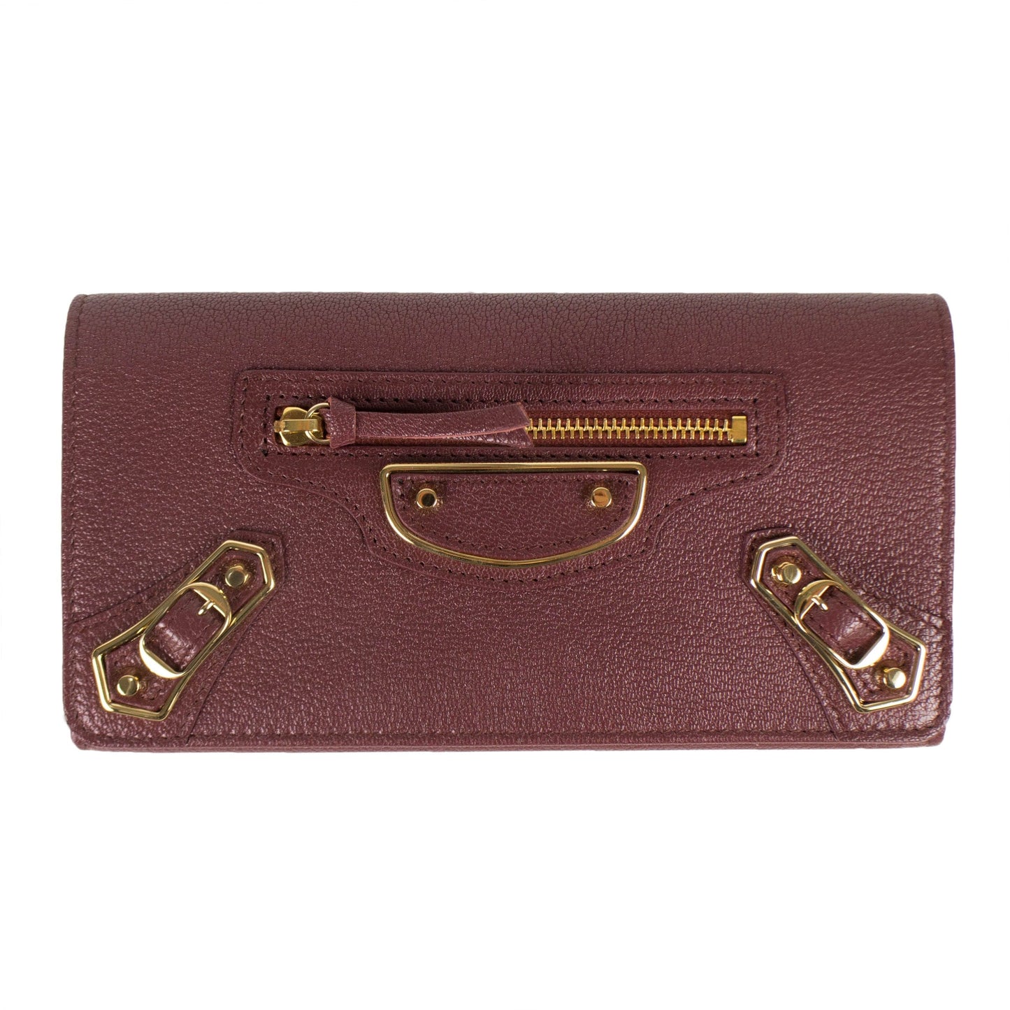 Leather Metallic Money Zip Around Clutch Wallet - Brown