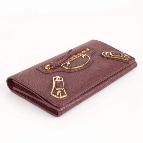 Leather Metallic Money Zip Around Clutch Wallet - Brown