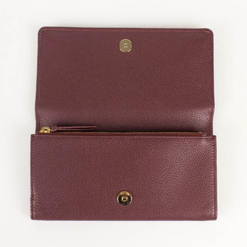 Leather Metallic Money Zip Around Clutch Wallet - Brown