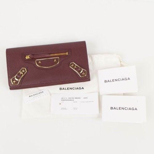Leather Metallic Money Zip Around Clutch Wallet - Brown