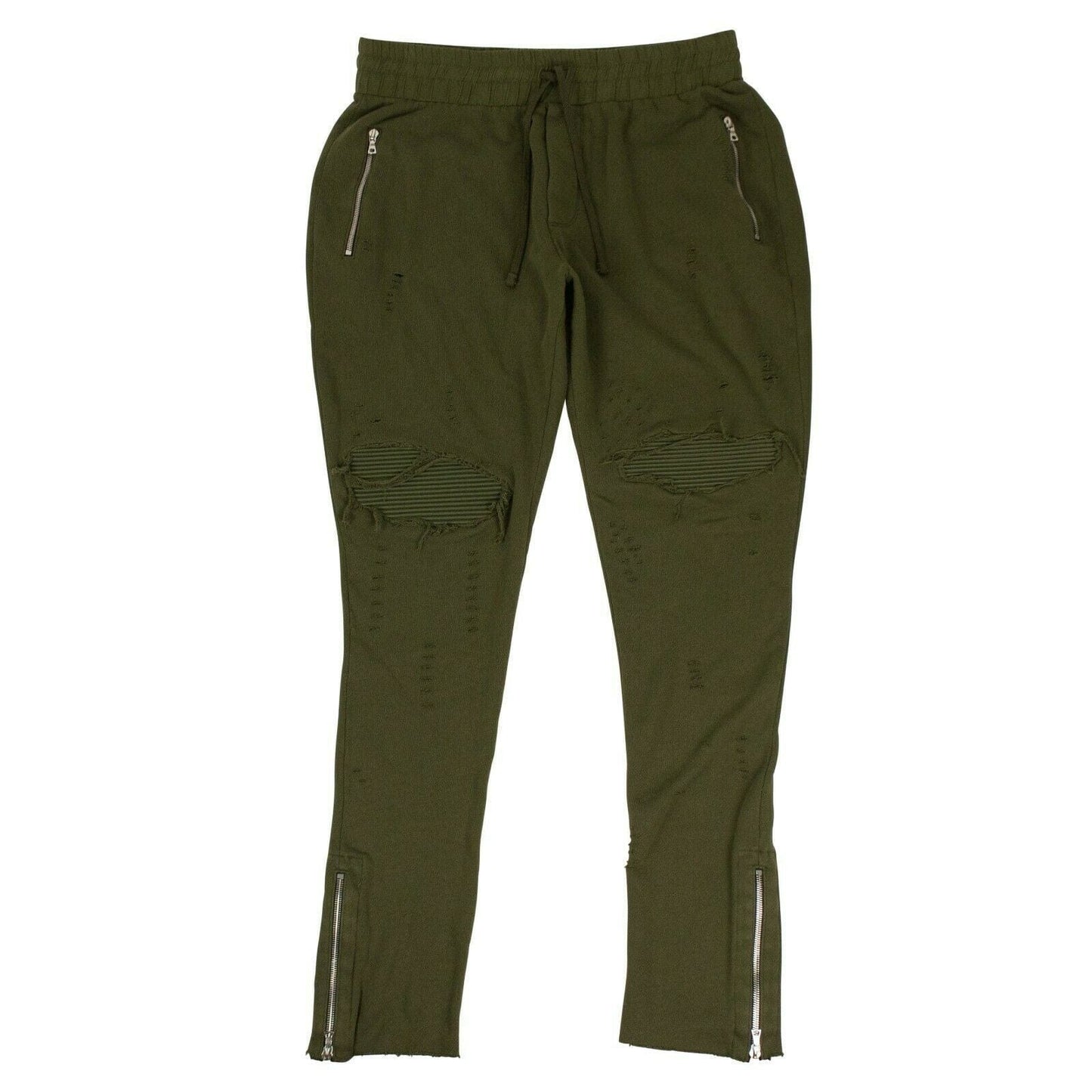 Moto Distressed Sweatpants - Olive Green