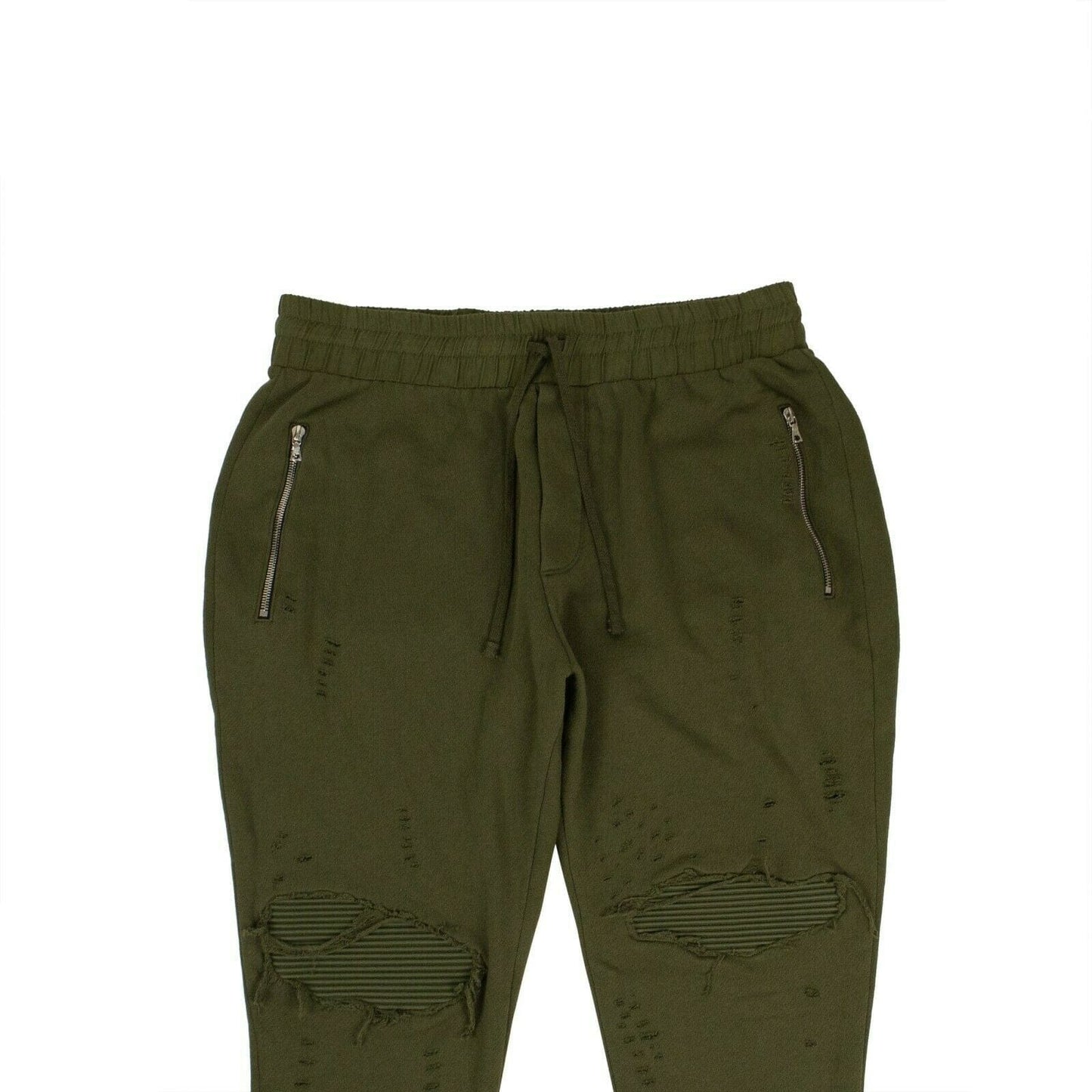 Moto Distressed Sweatpants - Olive Green