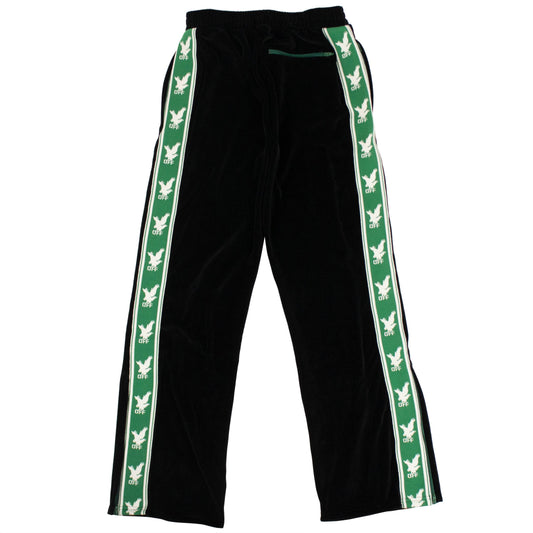 Velour Logo Tape Straight Leg Track Pants - Black