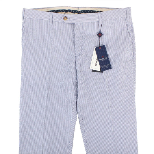 Blue Pinstripe Cotton Blend Dress Pants