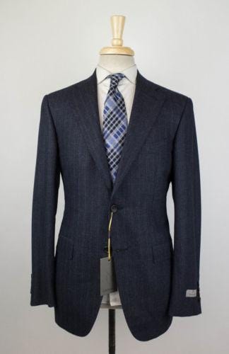 Yale Striped Wool 2 Button Slim Fit Suit - Blue