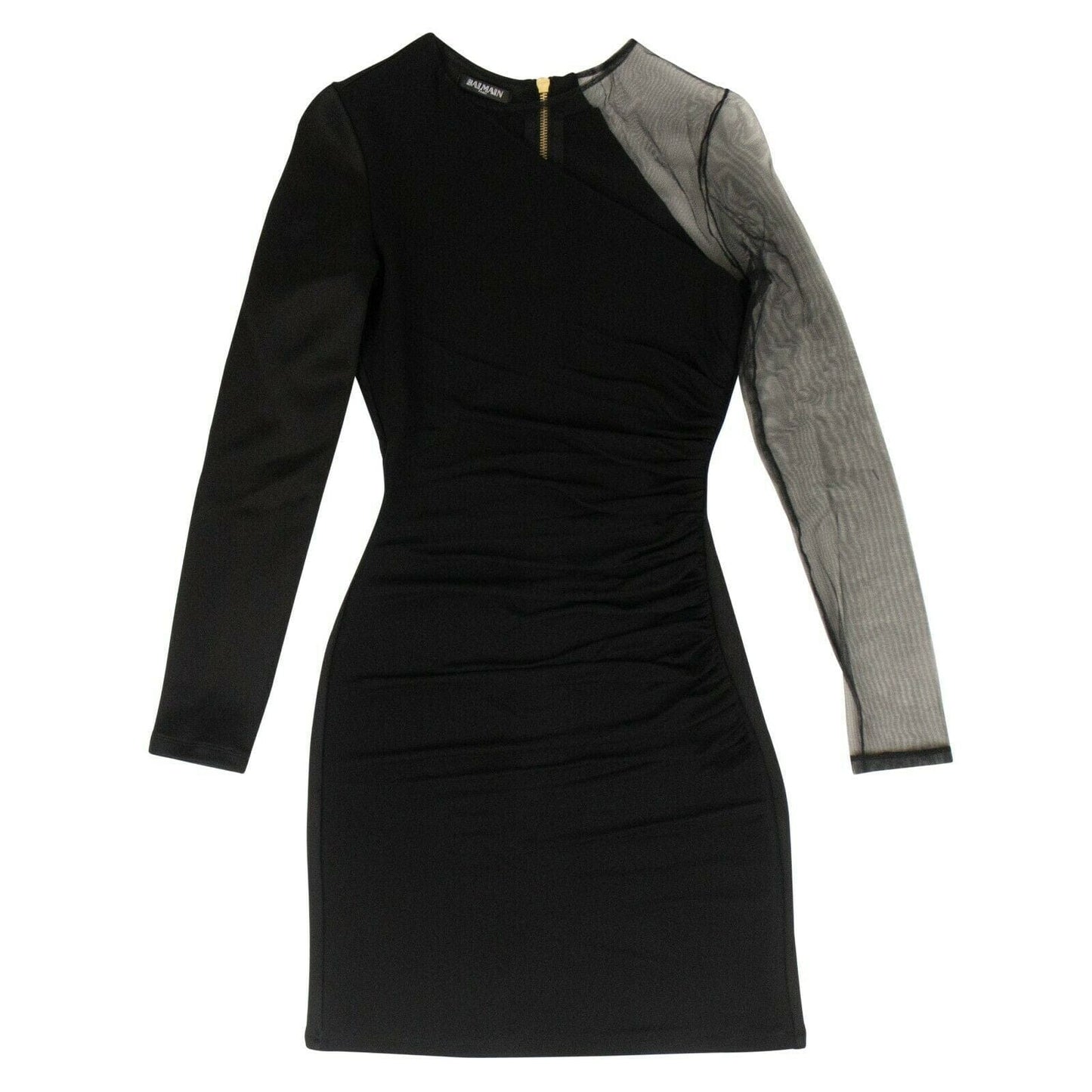 Gathered Mesh Cold Shoulder Dress - Black