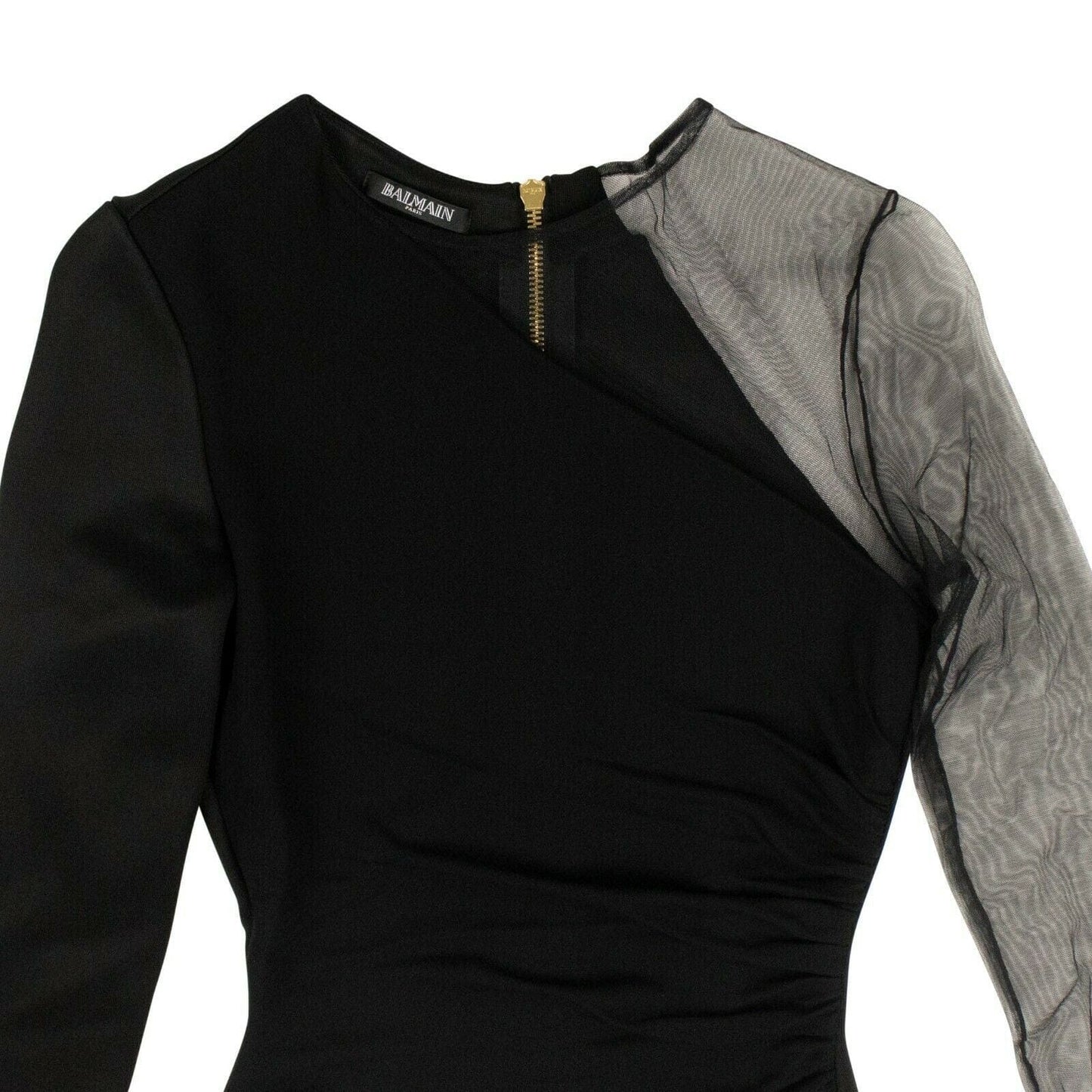 Gathered Mesh Cold Shoulder Dress - Black