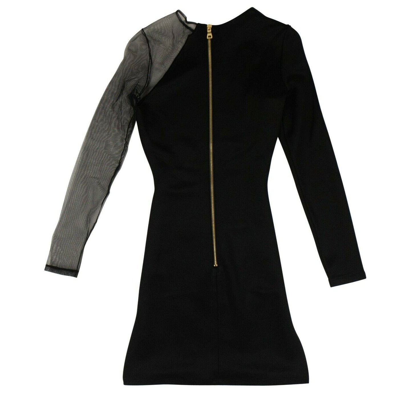 Gathered Mesh Cold Shoulder Dress - Black