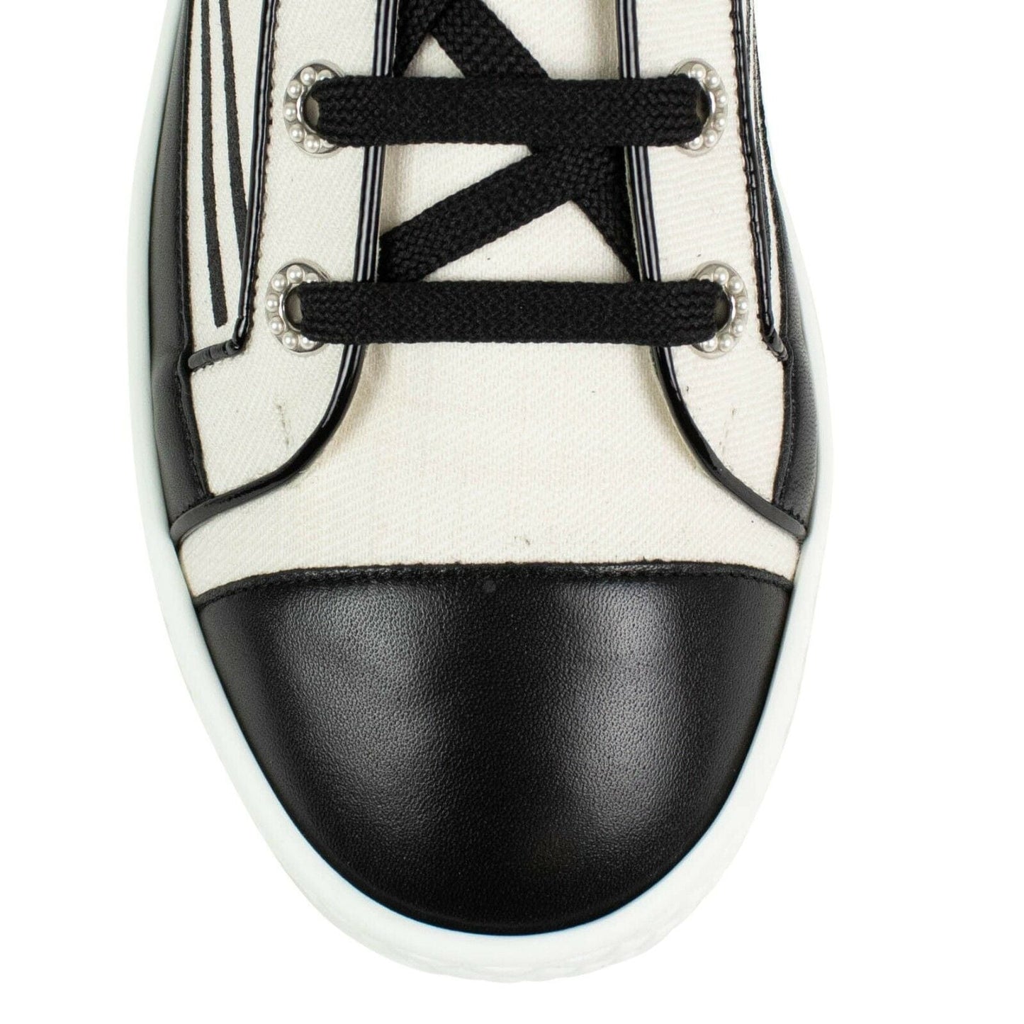 Burlap And Leather Lace Up Sneakers - White / Black