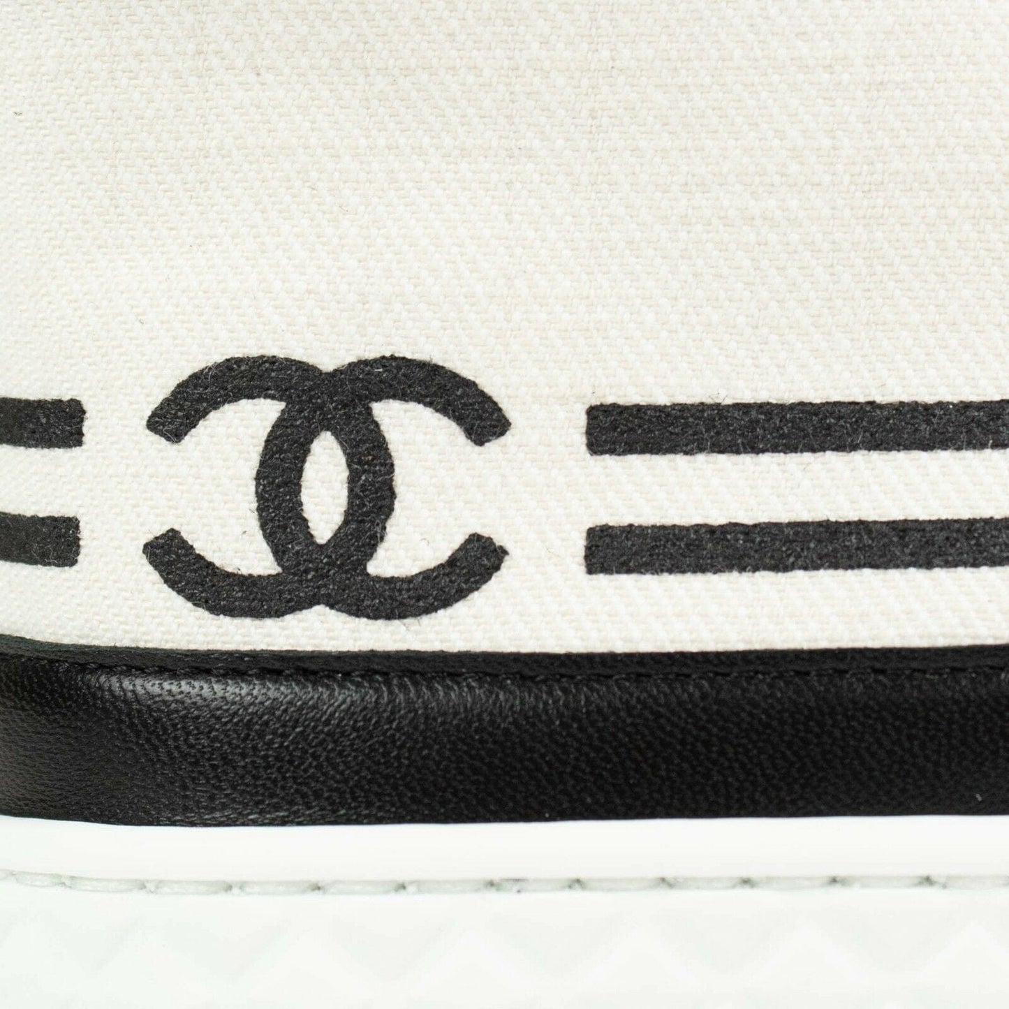 Burlap And Leather Lace Up Sneakers - White / Black