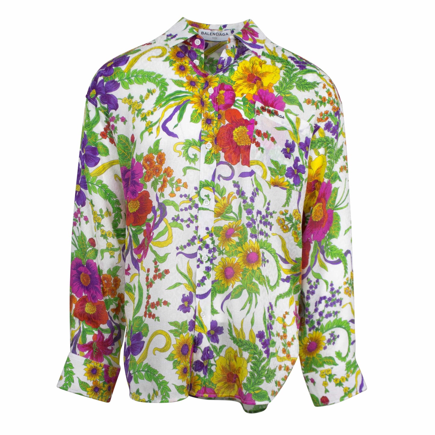 Multi-Color Silk Blend Oversized Button Down Shirt