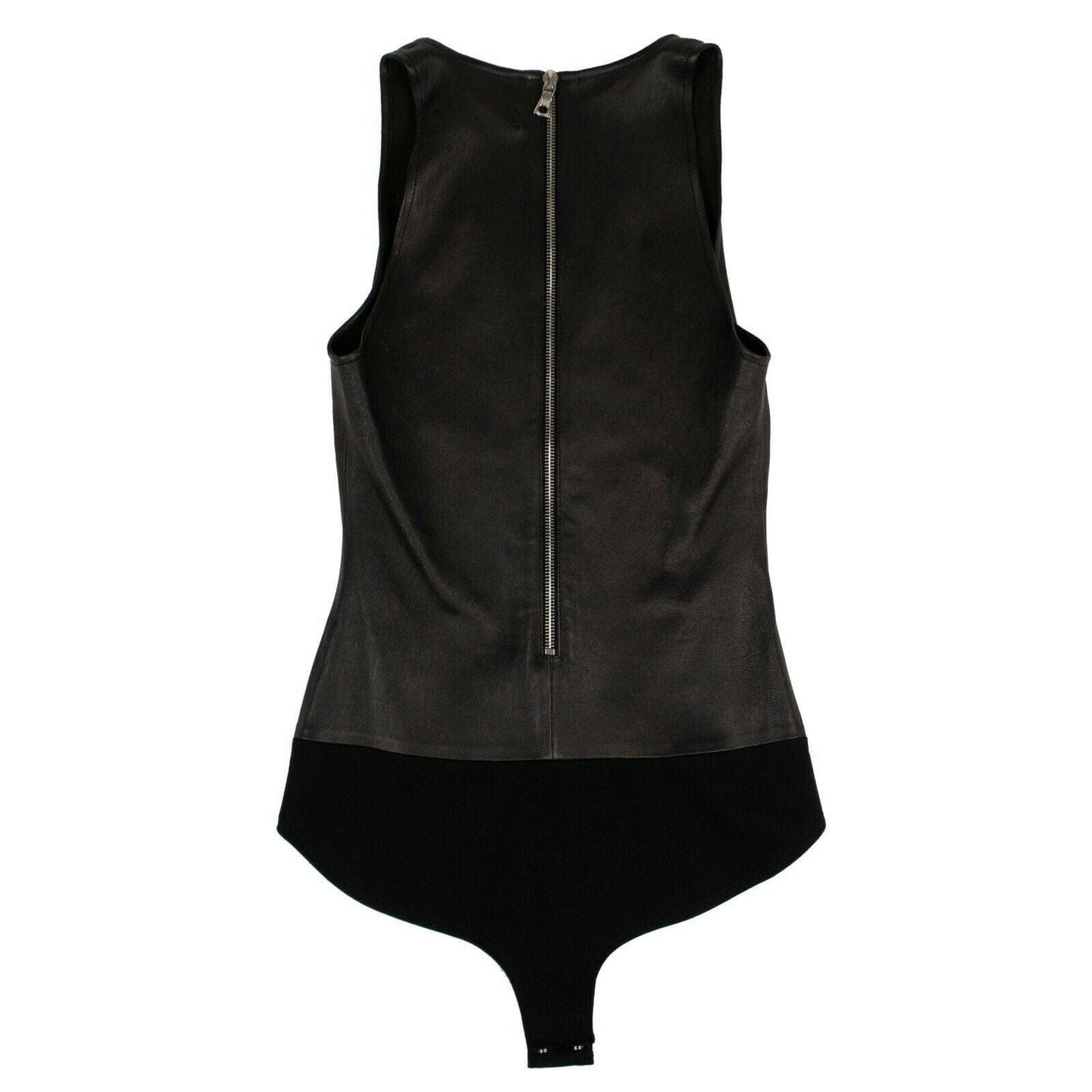 Leather Deep V-Neck Bodysuit - Black
