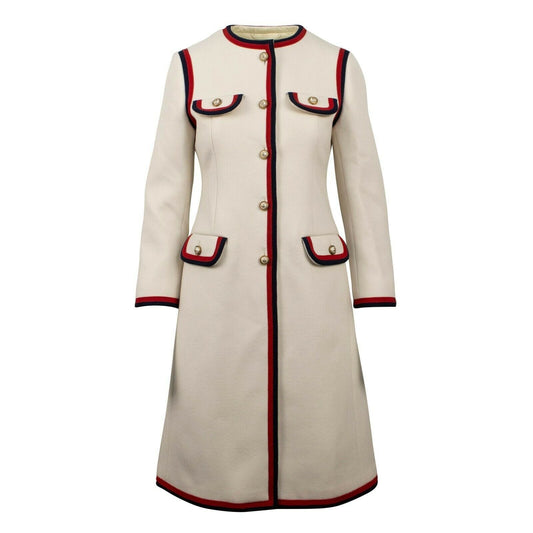 Wool Single Breasted Web Trim Coat - Winter White
