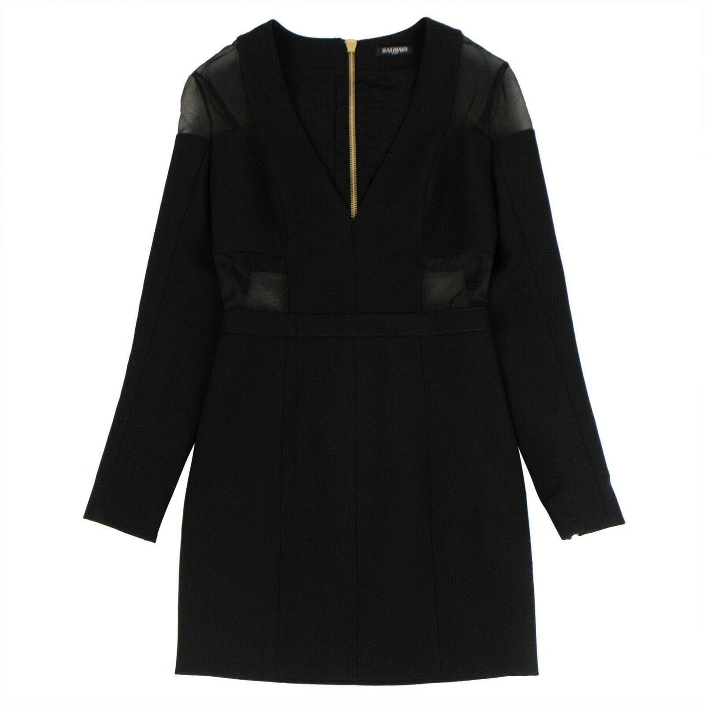 Deep V Neck And Mesh Paneled Dress - Black