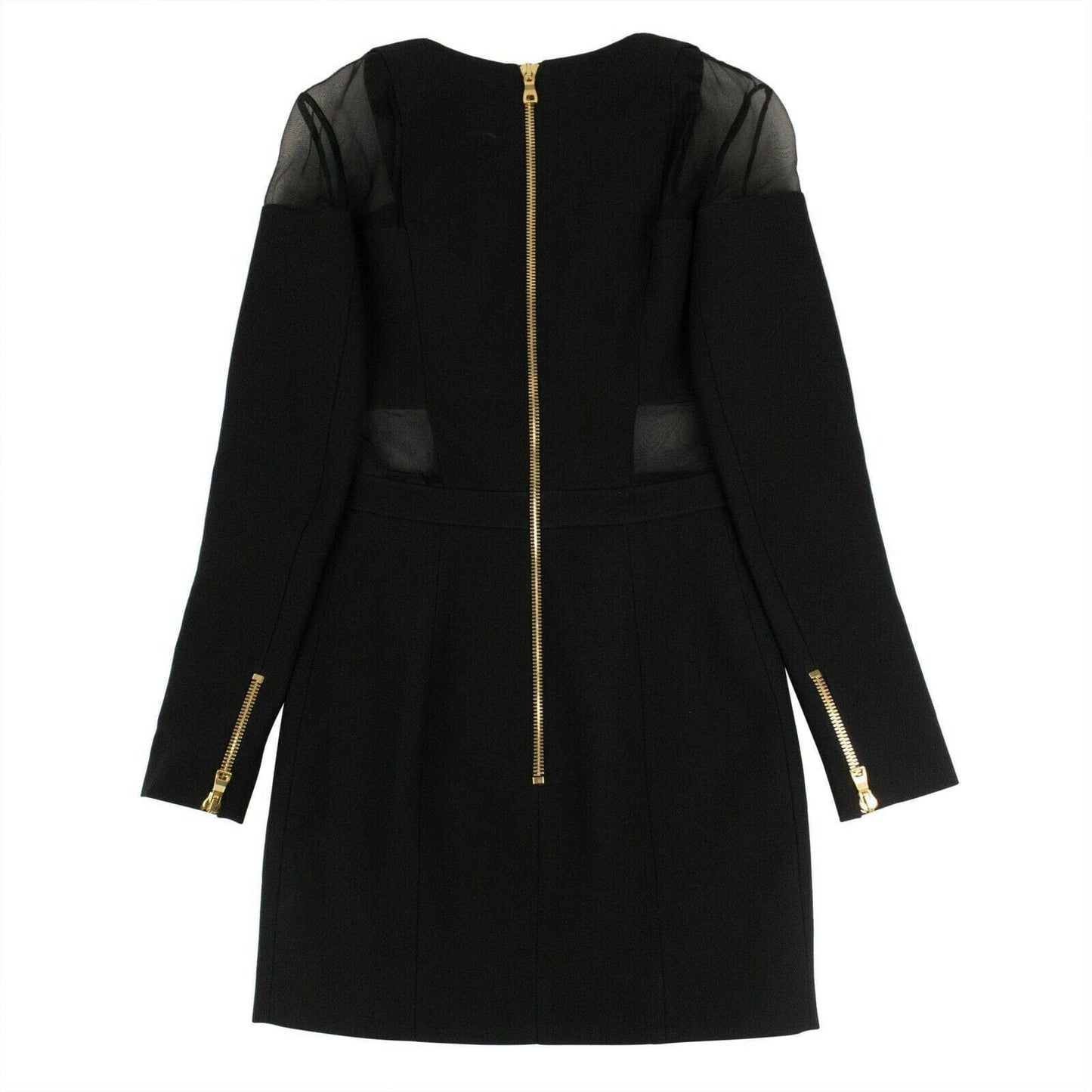 Deep V Neck And Mesh Paneled Dress - Black