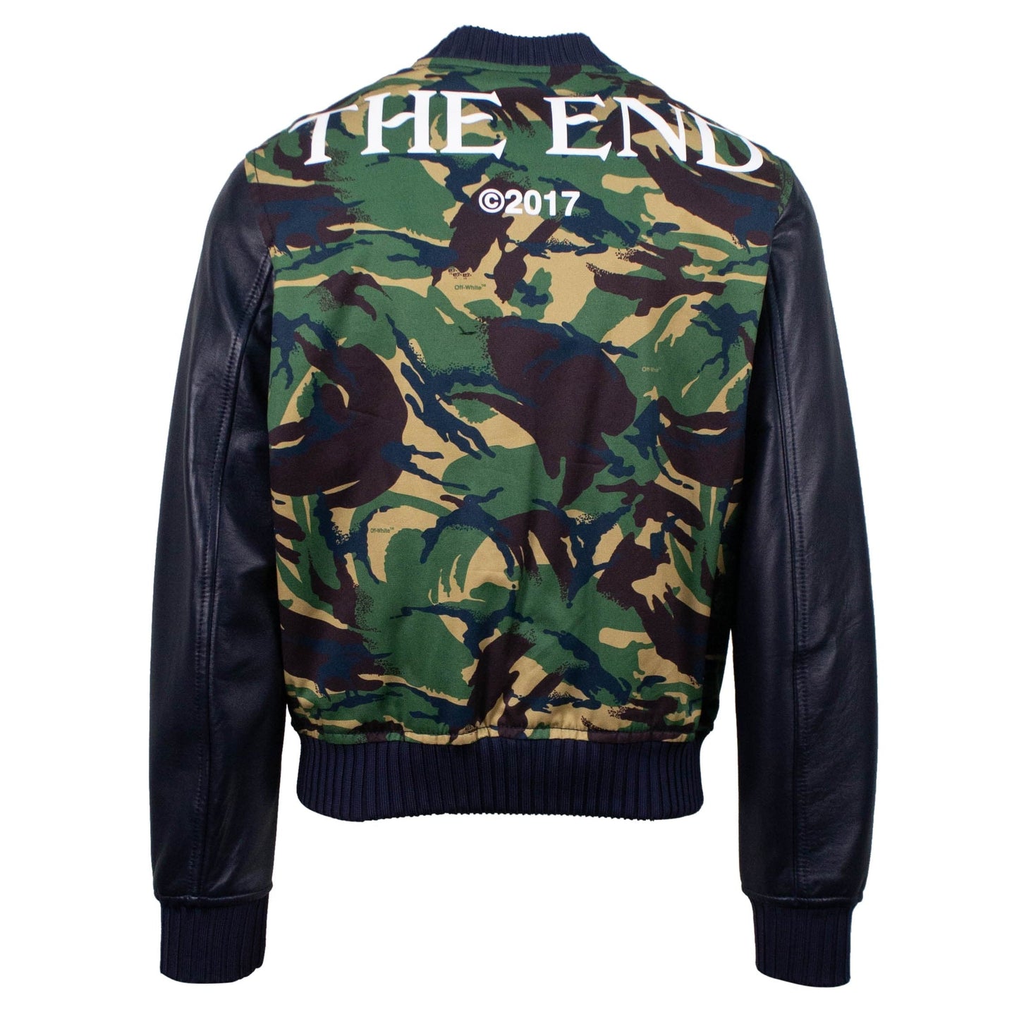 Camo Cotton & Leather Bomber Jacket - Green Camo / Black