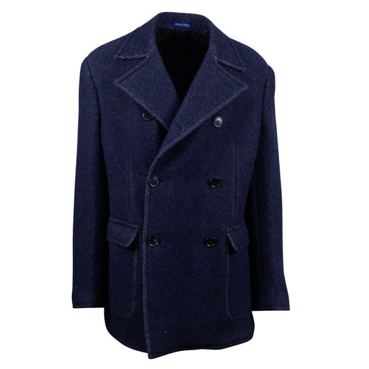Blue Double Breasted Wool Coat