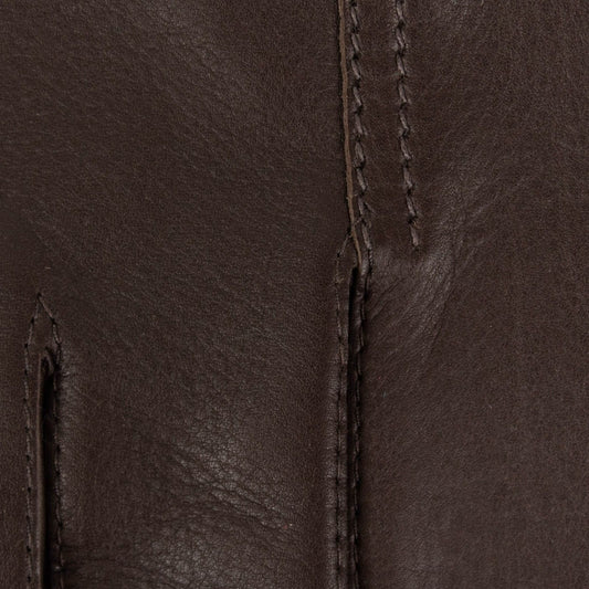 Brown Calfskin Leather With Buckle Gloves