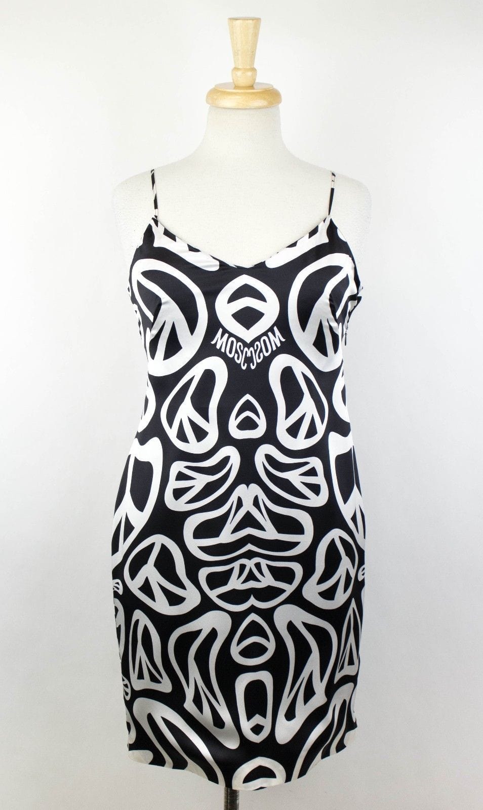 Moschino x Jeremy Scott Silk Peace Sign Print Dress - Black / White