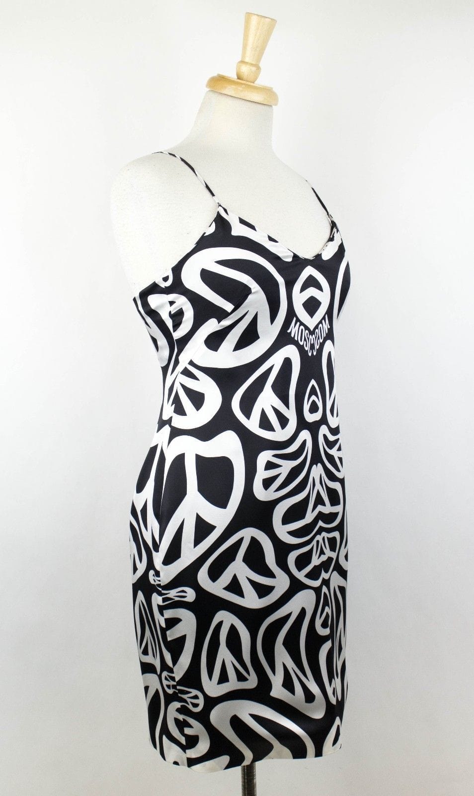 Moschino x Jeremy Scott Silk Peace Sign Print Dress - Black / White