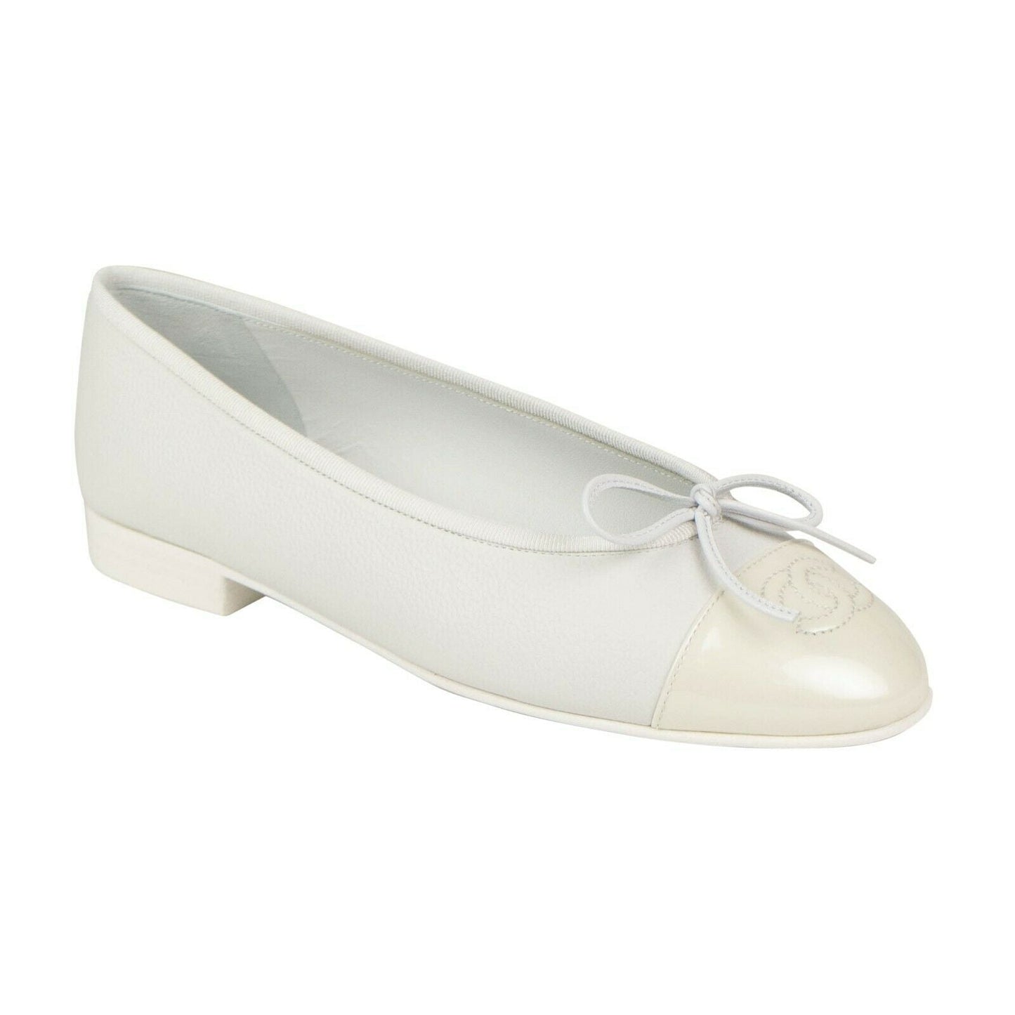 Calfskin Leather Cap Toe Flats - White