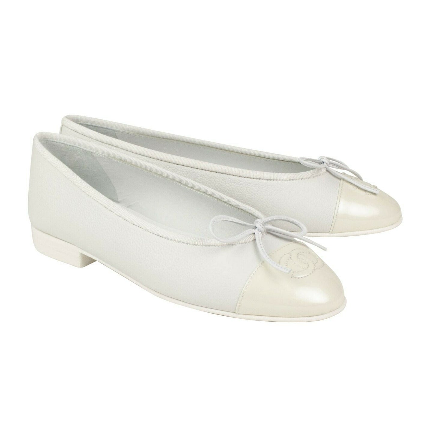 Calfskin Leather Cap Toe Flats - White