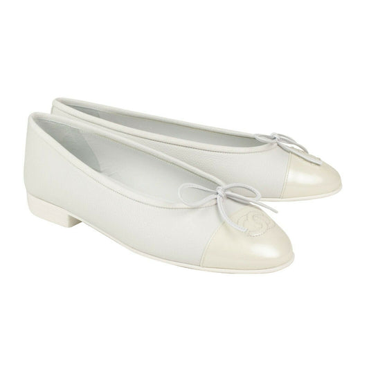 Calfskin Leather Cap Toe Flats - White