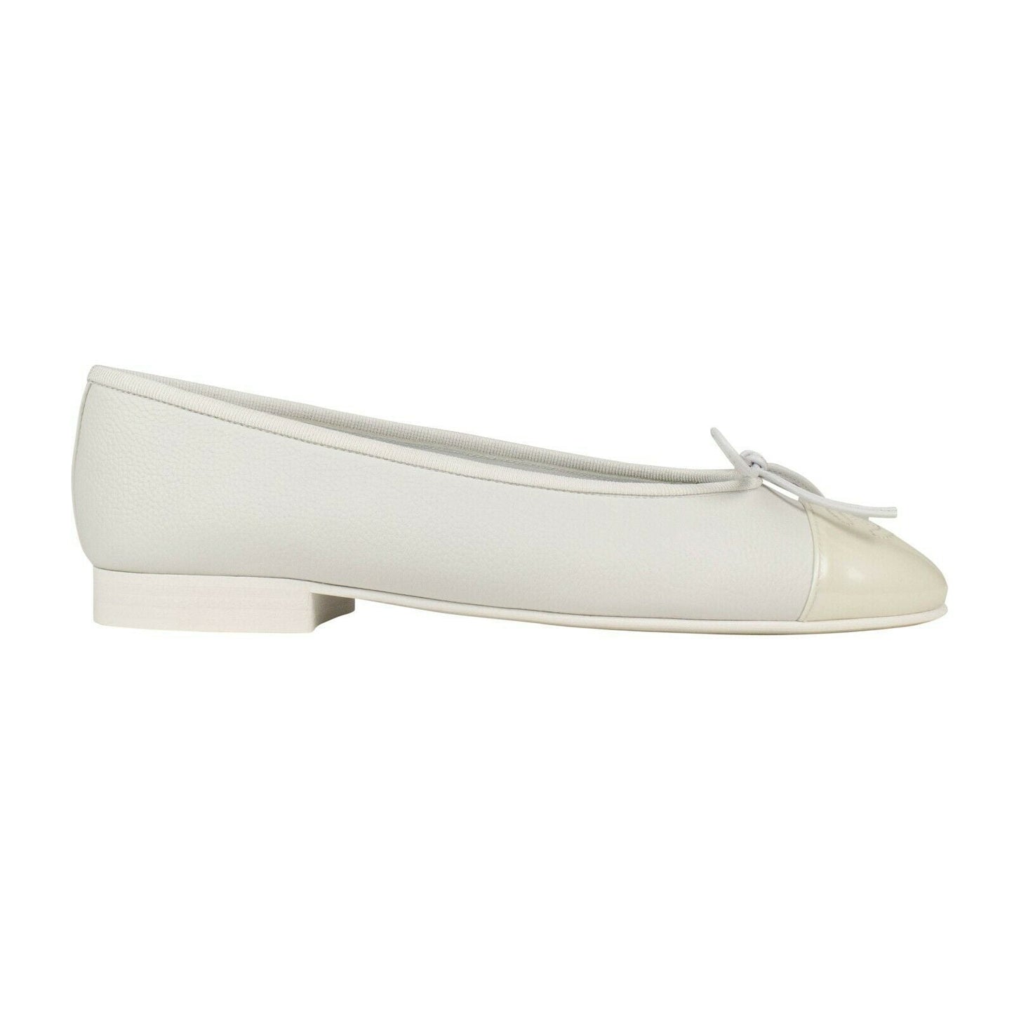 Calfskin Leather Cap Toe Flats - White