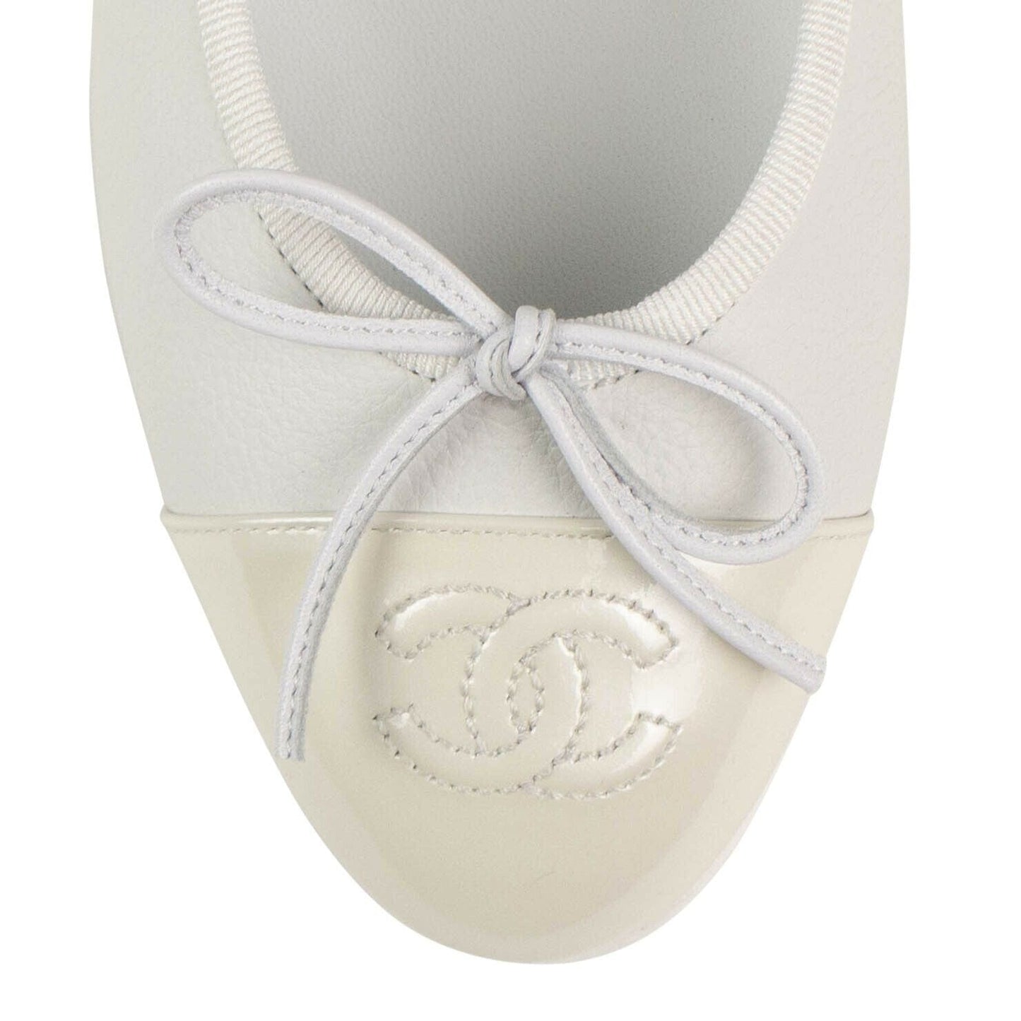 Calfskin Leather Cap Toe Flats - White