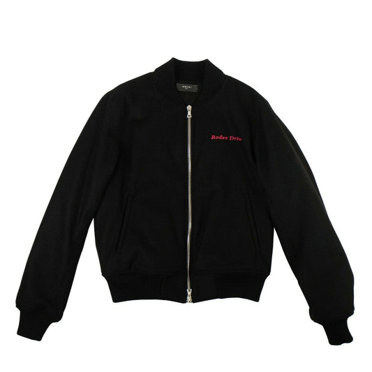 Wool Embroidered "Beverly Hills" Bomber Jacket - Black