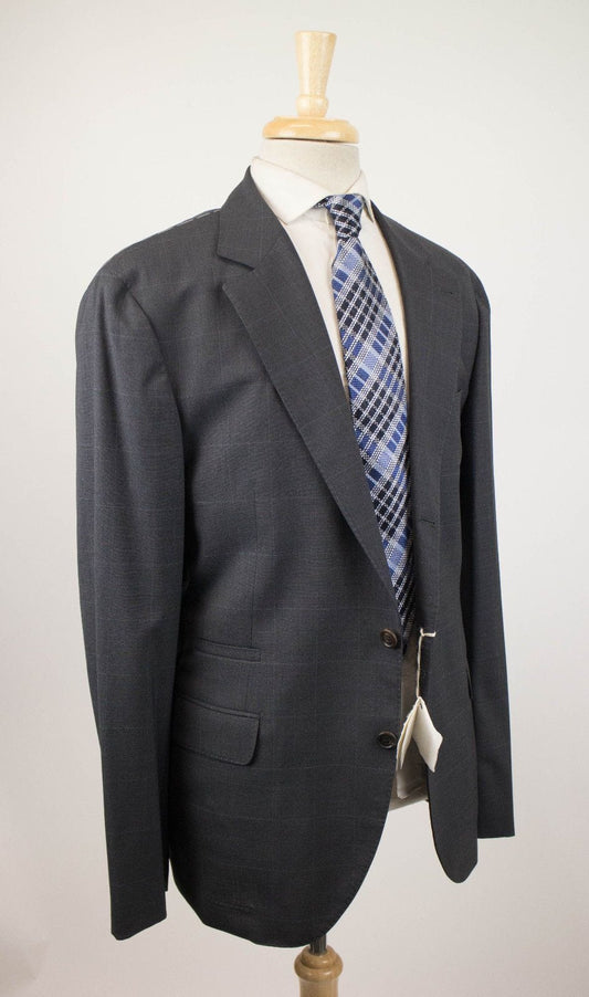 Windowpane Check Wool 3/2 Button Suit - Gray