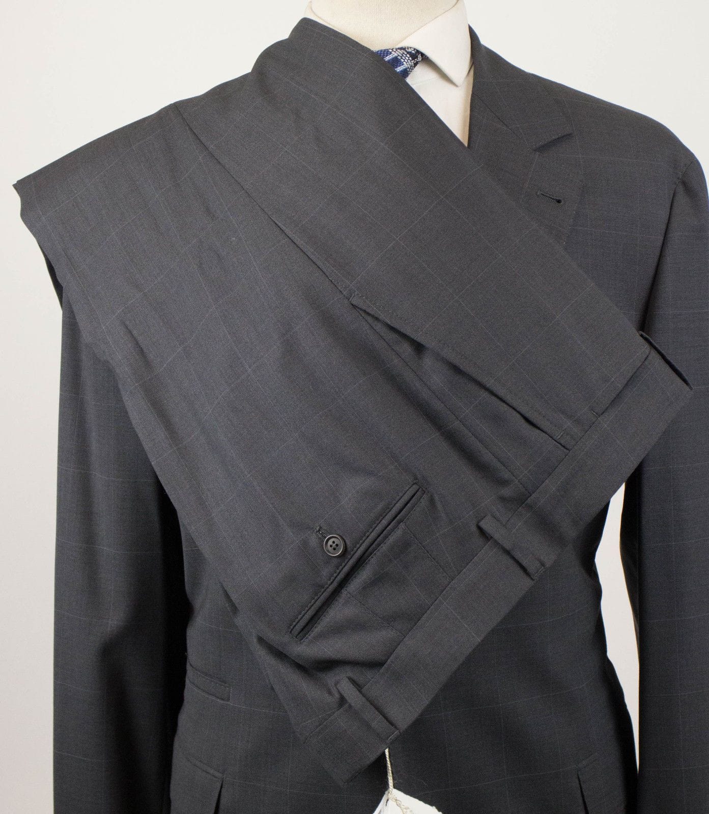 Windowpane Check Wool 3/2 Button Suit - Gray